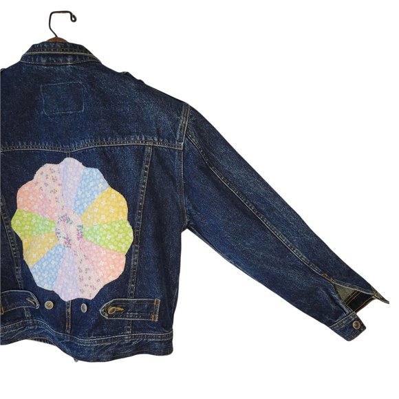 Helium Denim Mens Unisex Jacket Medium Quilt Patchwork Detail 100% cotton Indigo - Picture 7 of 10